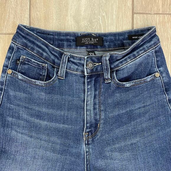 Judy Blue Wide Leg Crop Jeans 3/26 Raw Hem High Rise Stretch Denim Pants - Picture 12 of 12